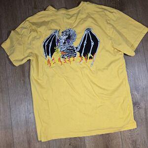 Members Only T-Shirt Men’s Large Yellow Dragon Skull Graphic Y2K Streetwear Tee